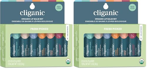 Image of Cliganic Organic Lip Balm Set (Fresh Picked, 8 Flavors) - 100% Natural Moisturizer for Cracked & Dry Lips (Pack of 2)