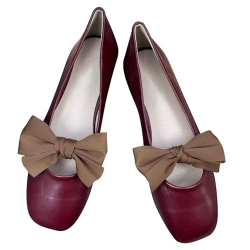 WENJIAZHIZHI Women's Bowknot Square Toe Ballet Flats Sparkly Bride Dress Flat Shoes Dress Shoes Soft Slip-Ons Loafers