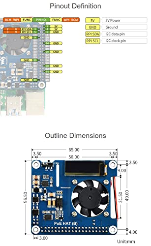 Waveshare Power Over Ethernet HAT for Raspberry Pi 3B+/4B, 802.3af-Compliant with OLED for real-time Monitoring Temperature, IP, and Fan Status – Bild 7