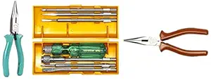 TAPARIA Screw Driver Set with Bulb - 840 (Neon, Silver and Green)&Taparia 1420-6 Econ-Series Long Nose Plier&Taparia 1430-6N Long Nose Plier