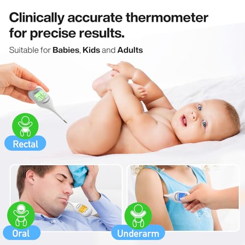 Image of Boncare 9 Seconds Basal Body Thermometer for Ovulation (Rice-White) | Oral Thermometer for Adults and Kids - Accurate Rectal Thermometer, with Fever Alarm and Large Display