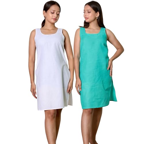 Image of KASANI Women's Camisole Cotton Long Knee-Length Sameej /Slip /Inner, Sleeveless, Pack of 2