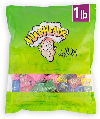 WARHEADS - Extreme Sour Hard Candy - Sour Apple, Black Cherry, Blue Raspberry, Lemon & Watermelon Flavors, Great for Parades- 1lb. Bulk Bag