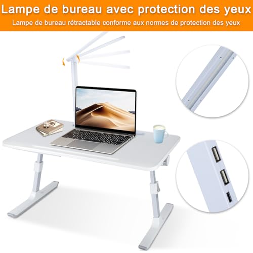 Support de lit pour ordinateur portable avec ports USB et surface ventilée