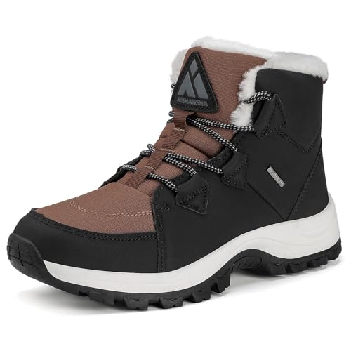 Mishansha Mujer Botas de Nieve Al Aire Libre Senderismo Trekking Zapatos Invierno Forro Piel Sneakers Calientes Botines Marrón Gr.39