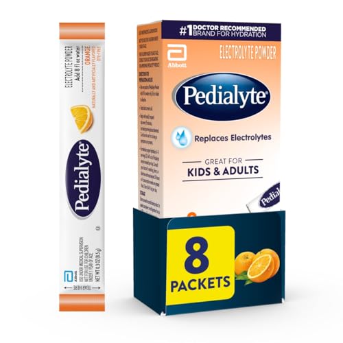 Image of Pedialyte Electrolyte Powder, Hydration Drink for Kids & Adults, Orange, 8 Powder Packets