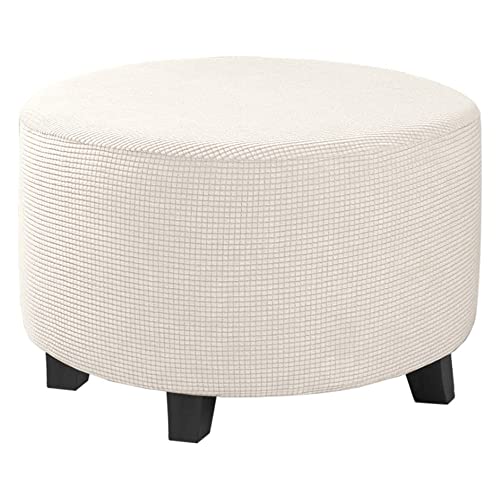 Image of H.VERSAILTEX Ottoman Cover Stretch Ottoman Slipcover Round Ottoman Storage Cover Folding Stool Covers Furniture Protector Cover for Footrest Ottoman Fit Dia 20 inch - 23 inch, Ivory