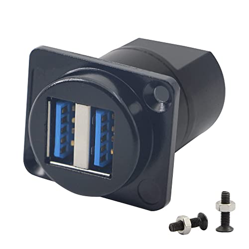 QIANRENON Doble USB Conectores de Paso de Montaje en Panel Acoplador de Panel 2 USB3.0 Hembra a Hembra,Montaje en Panel Tipo D y XLR,para Transferencia de Datos y Carga.
