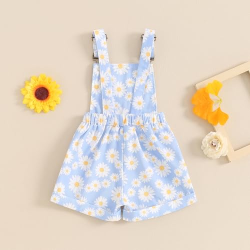 Image of Ayalinggo Toddler Baby Girl Sunflower Print Overalls Shorts with Pocket Suspender Trousers Cute Summer Clothing Outfit