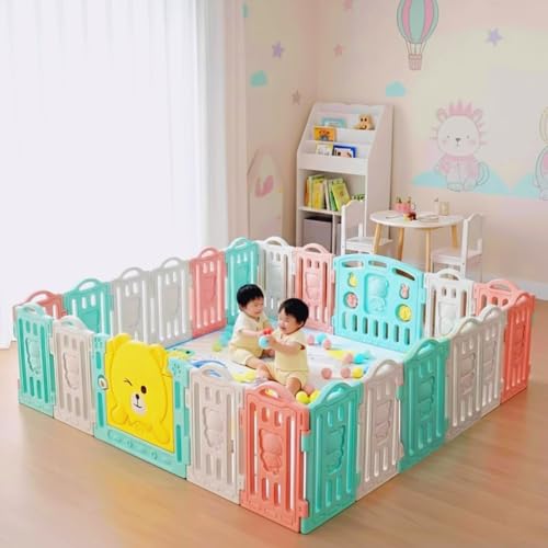 Image of 18 Panel Playpen for Babies up to 5 Year with Foldable Mat Big Size for Toddlers with Activity Panel Smart Folding & Portable Baby Play Fence for Kids Indoor with Gate (6x6 ft = 36 sqft)
