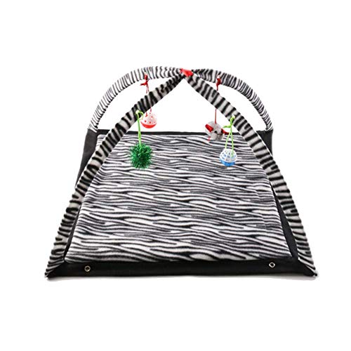 ECOSWAY Pliable Animal de Compagnie Chats Lit Mobile Jouer Tente Chaton Activité Coussin Jeu Jouets Maison Tapis Extérieur - Zèbre