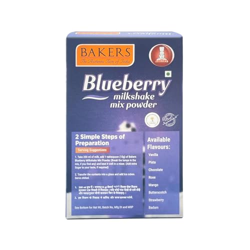 Image of BAKERS Milk Shake Mix Powder - Blueberry Flavor Pack of 4, Each 100g (400 Gram) | Instant Thick & Creamy Shake Mix | Rich & Delicious Dessert Drink | Ready to Mix with Milk | No Preservatives |Ready in 30 Sec