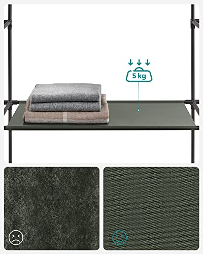SONGMICS Szafa z tkaniny, szafa na ubrania z włókniny, 45 x 150 x 175 cm, 12 przegródek, metalowa rama, szafa do sypialni, oliwkowy, LSF003C02