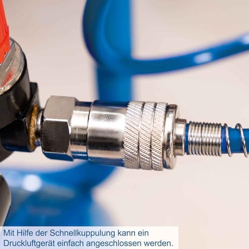 Bild 5 - Scheppach Druckluft Kompressor HC30ox | ölfrei & langlebig | 1100W Motorleistung | 24L Kessel mit max. 8 bar Druck | 200l Luftleistung | inkl. Fahrvorrichtung, Druckminderer & Schnellanschlusskupplung