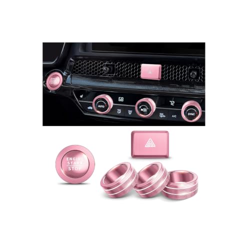 Polodunn for 2022-2026 Honda Civic 2023-2026 CRV/HRV/Acura Integra 2023-2025 Accord & 2025 ADX Accessories - 6pcs Aluminum Alloy Knob Cover Trim Set FIts Push Start AC & Hazard Light (Pink)