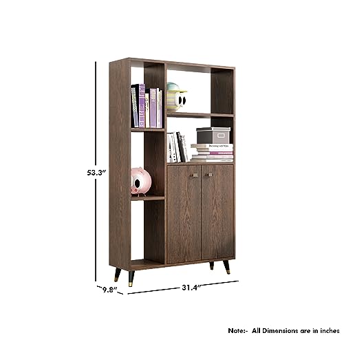 Image of Bniture Book Shelf Wooden for Home Book Rack Organizer Engineered Wood 2 Door & 5 Shelf Open Book Shelves Stand for Study Room Library Multipurpose Showcase Living Room Bedroom Office | Flower Wenge