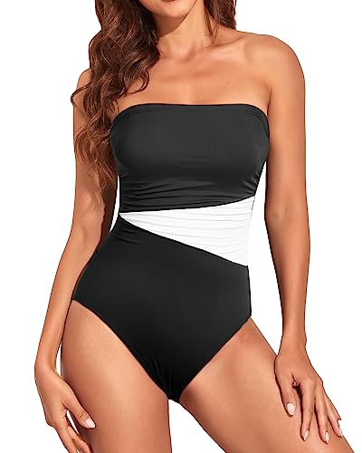 Image of Holipick Women Tummy Control One Piece Swimsuits Strapless Bandeau Bathing Suits Slimming Halter Swimwear