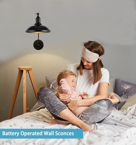 Image of Black Wireless Battery Operated Wall sconces 9.5 inch, Wall sconces Set of Two Battery Powered Wall Sconce with Remote Control, Adjustable Black Wall Sconce for Bedroom Hallway Living Room