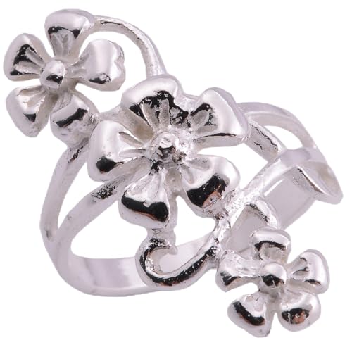 Imagen de Asia Ring Flor diseño con Estampado tailandés Anillo Blanco 925 Plata de Ley