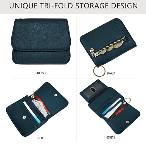 Image of Women Small Wallet RFID Blocking Slim Wallet with Coin Pocket Tri-Fold Credit Card Holder with ID Window and Keychain (Lake Blue)