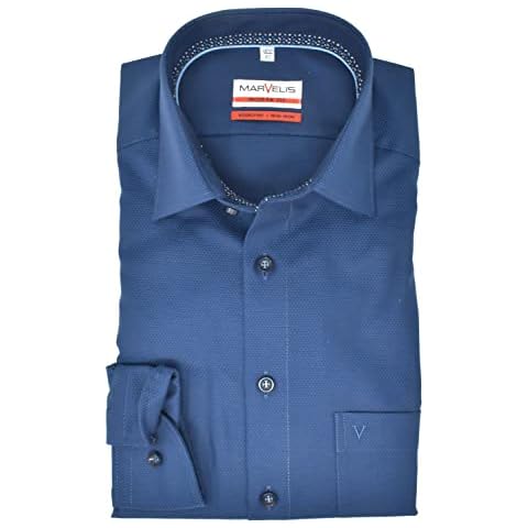Marvelis Modern fit shirt, long sleeve, New Kent collar, structure, navy, darkblue, 44 Cover