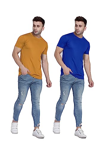 Image of TQH Men Dri Fit Polyester Half Sleeve Round Neck Multicolor t Shirts - Combo Set of 2