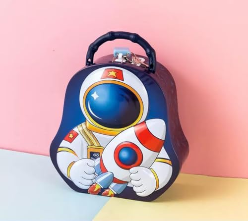 MR astronot Çantalı ve Kilitli Çocuk Kumbarası Sevimli Kilitli Kumbara Metal Hediyelik kumbara (A)