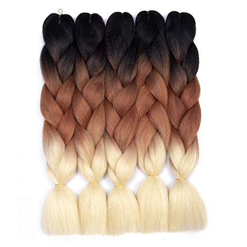 Ombre Kanekalon Braiding Hair 5 Pack Ombre Jumbo Braiding Hair Extensions 24 Inch Jumbo Braid Synthetic Hair for Braiding (5 pack, Black-Brown-Blonde) Ombre Kanekalon Braiding Hair 5 Pack Ombre Jumbo Braiding Hair Extensions 24 Inch Jumbo Braid Synthetic Hair for Braiding (5 pack, Black-Brown-Blonde)