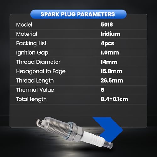 Image of 5018 Iridium Spark Plugs 4 Pack - for Chrysler for Dodge for Fiat for Hyundai for INFINITI, 2.0L 2.5L 4.0L L4 V6 Engine - Replaces LFR5AGP Spark Plug