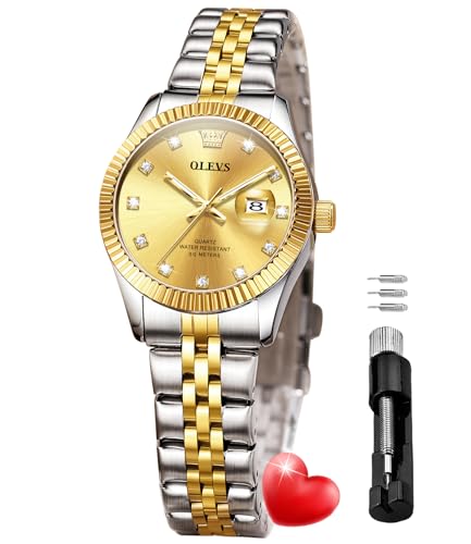 Image of OLEVS Gold Watches for Women Original Luxury Small Square Diamond Wrist Watch Analog Quartz Stainless Steel Waterproof Stylish Ladies Watch Date