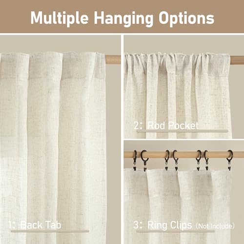 LAMIT Cream Ivory Linen Curtains 95 Inches Long 2 Panels Set for Bedroom, Back Tab and Rod Pocket Linen Textured Natural Curtains Light Filtering Boho Drapes for Living Room/Dining Room, 52 x 95 Inch