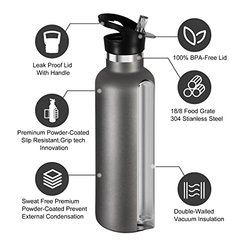 Neihepal 24Oz Insulated Water Bottles Bulk 8 Pack,Stainless Steel Double Wall Sport Bottle With Straw Lid,Metal Cup Reusable Thermoses With Hand Cap For School,Cyclists,Hikers,Gift(Cold Grey,8 Count) #TOP2