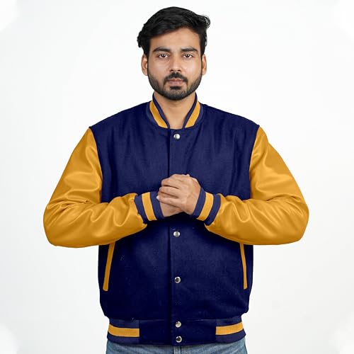Image of Men's Fashion Varsity Jacket Causal Slim Fit Wool Letterman Baseball Bomber Jackets