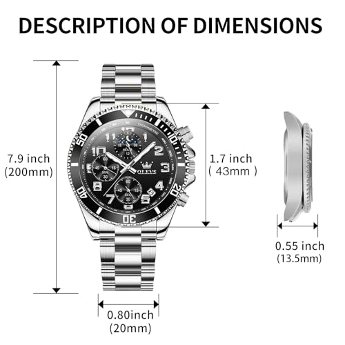 Image of OLEVS Mens Stainless Steel Watch Fashion Luxury Big Face Analog Waterproof