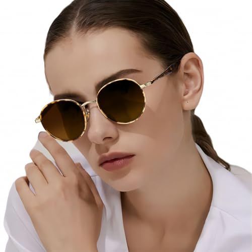 Miniatura 2 de Carfia Moda Gafas De Sol Polarizadas Para Mujeres Round Frame Vintage Board Pattern Design