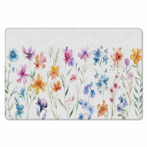 Floral Watercolor Antifatigue Kitchen Bath Door Mat Cushioned Runner Rug,Washable Welcome Floor Sink Mat,Waterproof & Non-Slip Kitchen Standing Doormat,Spring Summer Botanical Aesthetics Herb 24
