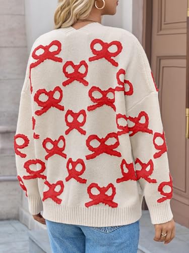 Saodimallsu Womens Bow Cardigan Sweaters Button Up Chunky Knit Loose Fit Fall Winter Sweater Coats with Pockets4