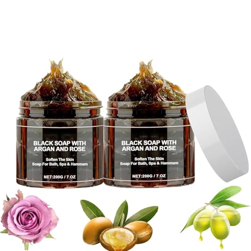 Image of Moroccan Beldi Soap - Natural Organic Black Soap for Exfoliating, Detoxifying, and Hydrating Skin - Ideal for Body Scrub, Spa & Hammam Rituals, Removes Dead Skin Cells (Pack of 2)