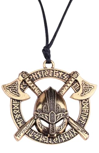 Collier Viking avec pendentif double hache et runes nordiques