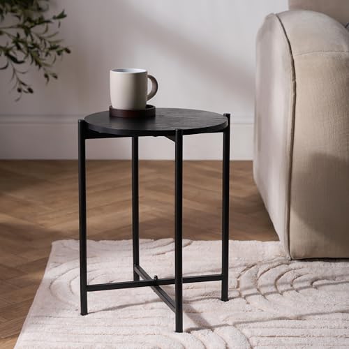 OHS Black Marble Side Table for Living Room, Round Coffee Table with Sturdy Metal Frame Decorative Small End Tables Nightstand Bedside Tables for Bedroom Office