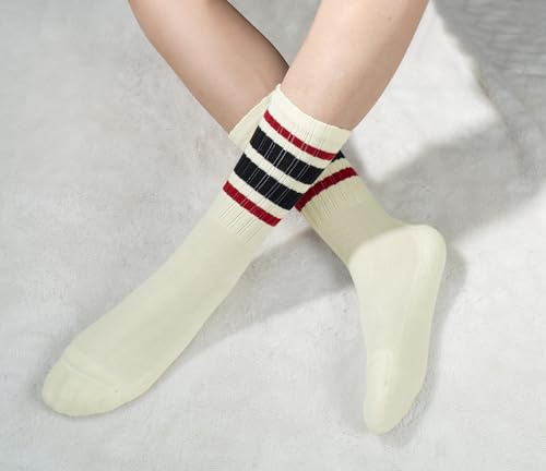 Image of BomKinta Striped Crew Socks Women - Retro Novelty Socks - Stretchy Casual Athletic Cotton Gifts Sock Size 5-10