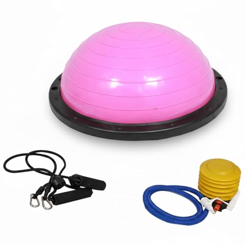 Balancetrainer Yoga Gymnastik Balance Half Ball Trainingsball Halbkugel mit Expander und Pumpe für Fitness, Stabilität, Core Trainig Pink