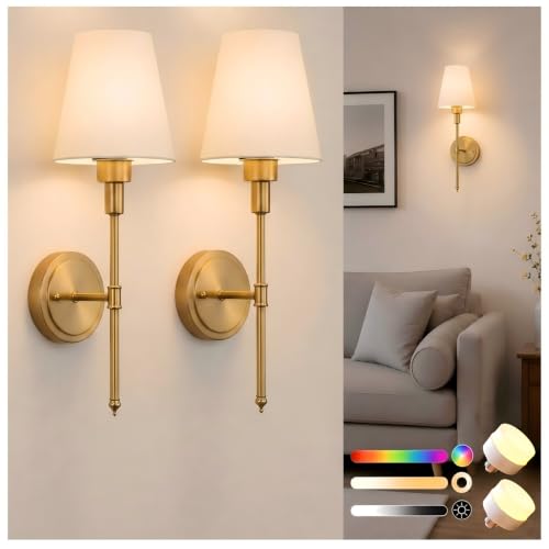 Image of Battery Operated Wall Sconce: Set of 2 Wireless Wall Light 12000mAh