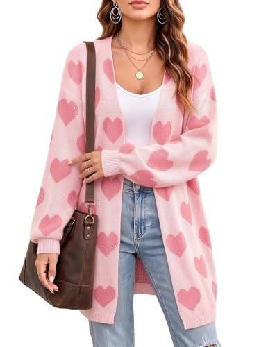 Image of Oversized Long Cardigan Sweaters for Women Cute Heart Fall Coats Outfits