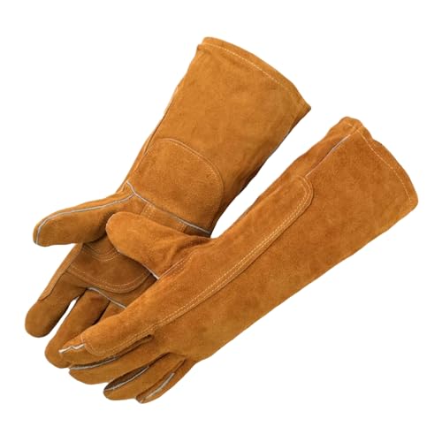 DEARBAG Guantes de Cuero para Soldadura, Guantes de Jardinería de Cuero para Mujeres/Hombres, Guantes Ignífugos, para Soldar Electrodo, Barbacoas, Jardinería, Chimeneas, Leña, Hornos, Amarillo