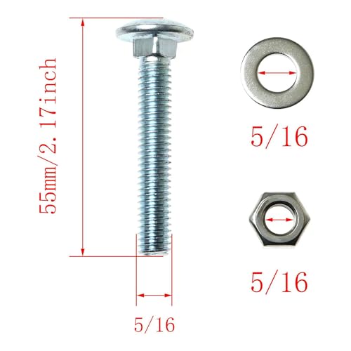 Image of RLECS 10PCS Galvanized Carriage Bolt 5 /16-18x2'' Carriage Bolts Set Round Head Square Neck Screws with 10 Nuts and 10 Washers