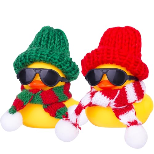Image of Rubber Duck Car Ornaments 2Pack Winter Duck Car Dashboard Decorations for Christmas Decor and Home Decorations with Mini Hat Scarf and Sunglasses(A)