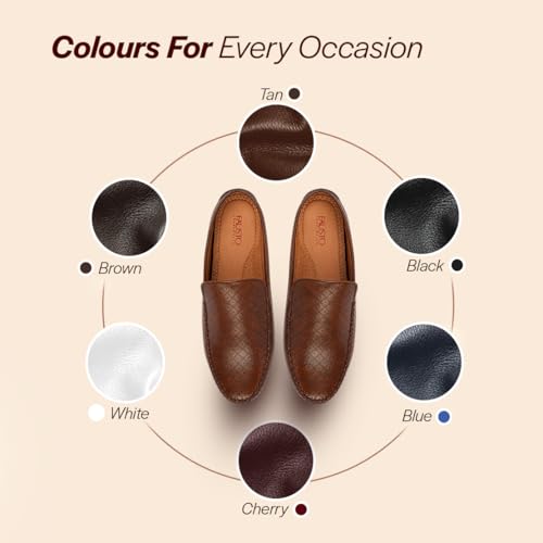 Image of FAUSTO Mens Perforated Stylish Driving Moccasins | Half Shoes for Office & Outings | Driving Loafers | Casual and Formal Mules | Soft Cushioned Insole