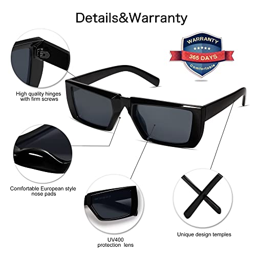 Vanlinker Trendy Rectangle Retro Cool 90S Around Sunglasses For Womens Mens Square Uv400 Protection Sun Glasses Vl9694 Black Frame Grey Lens #TOP2