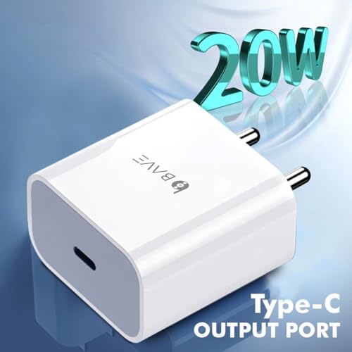 Image of BAVE 20W PD Fast Charger with USB-C to Lightning Cable | Compatible with iPhone 14 Pro Max, 14 Pro, 14, 13 Pro, 13, 12, 11, XR, XS & SE | BIS Certified | 1-Year Warranty | White